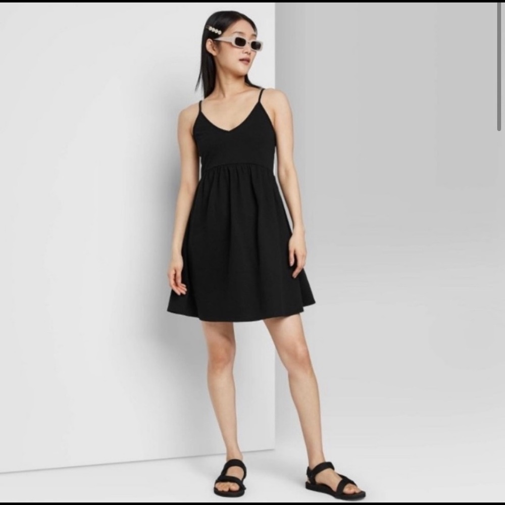 Wild Fable Criss Cross Back Black Baby Doll Knee Length Dress Size XS
